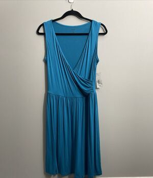 A.N.A Teal Faux Wrap Dress Women’s Medium Sleeveless Stretch Soft Feminine Flowy